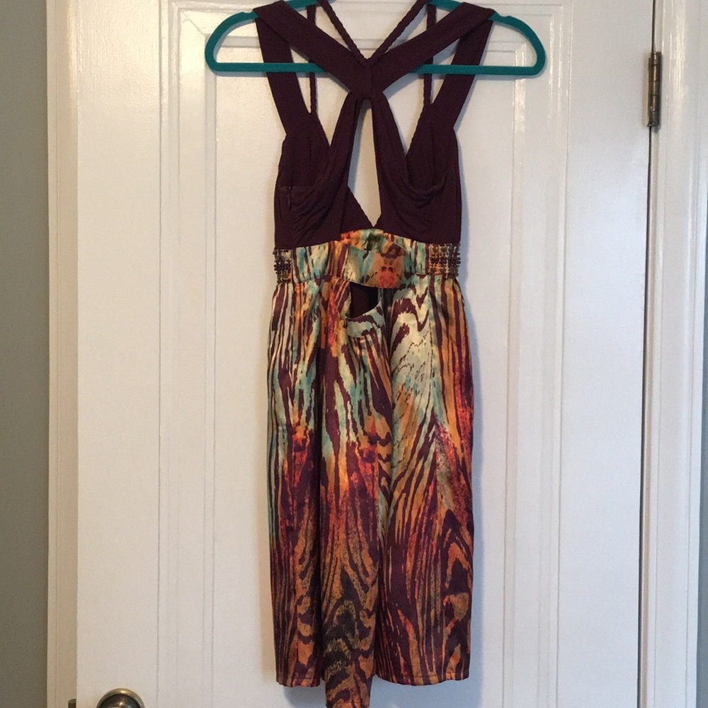 Arden B Purple Multicolor Printed Halter Dress - Picture 2 of 7